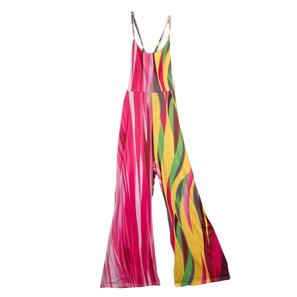 Nwot AX PARIS Jumpsuit Size 10 Multicolor Stripe Adjustable Flared Open Back Bow